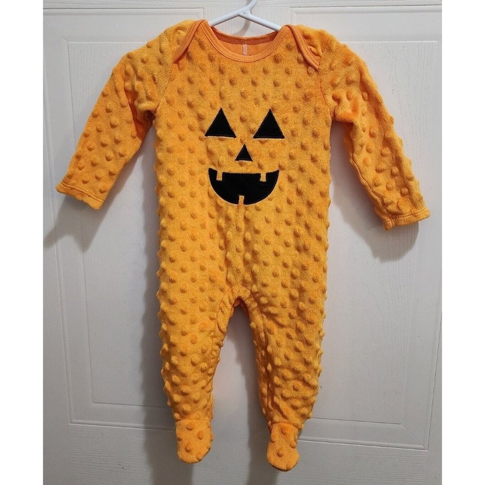 Chick Pea Baby Halloween Pumpkin Minky Footed Bodysuit Jack-o-Lantern Sz 3-6 Mos